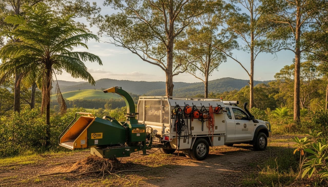 Darwin Arborist work truck and wood chipper on site in the Darwin